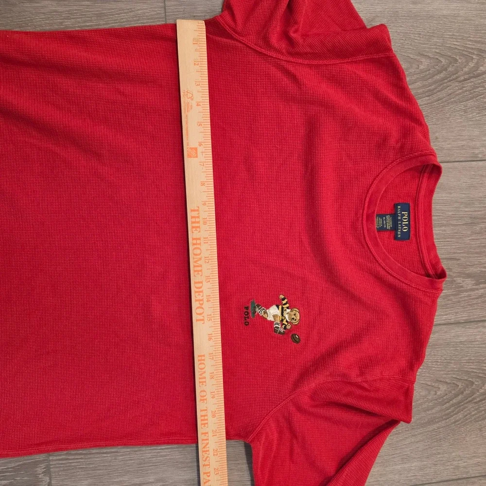 Polo Ralph Lauren Red Waffle Knit Thermal Long Sleeve Polo Bear Rugby Shirt XL